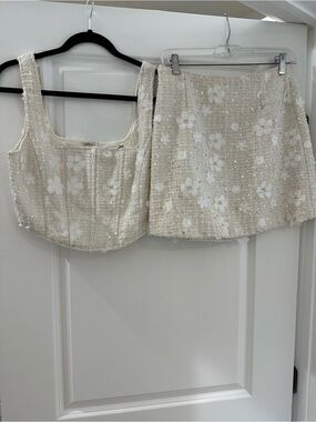 Altar'd State Ivory Floral Tweed Two-Piece Set